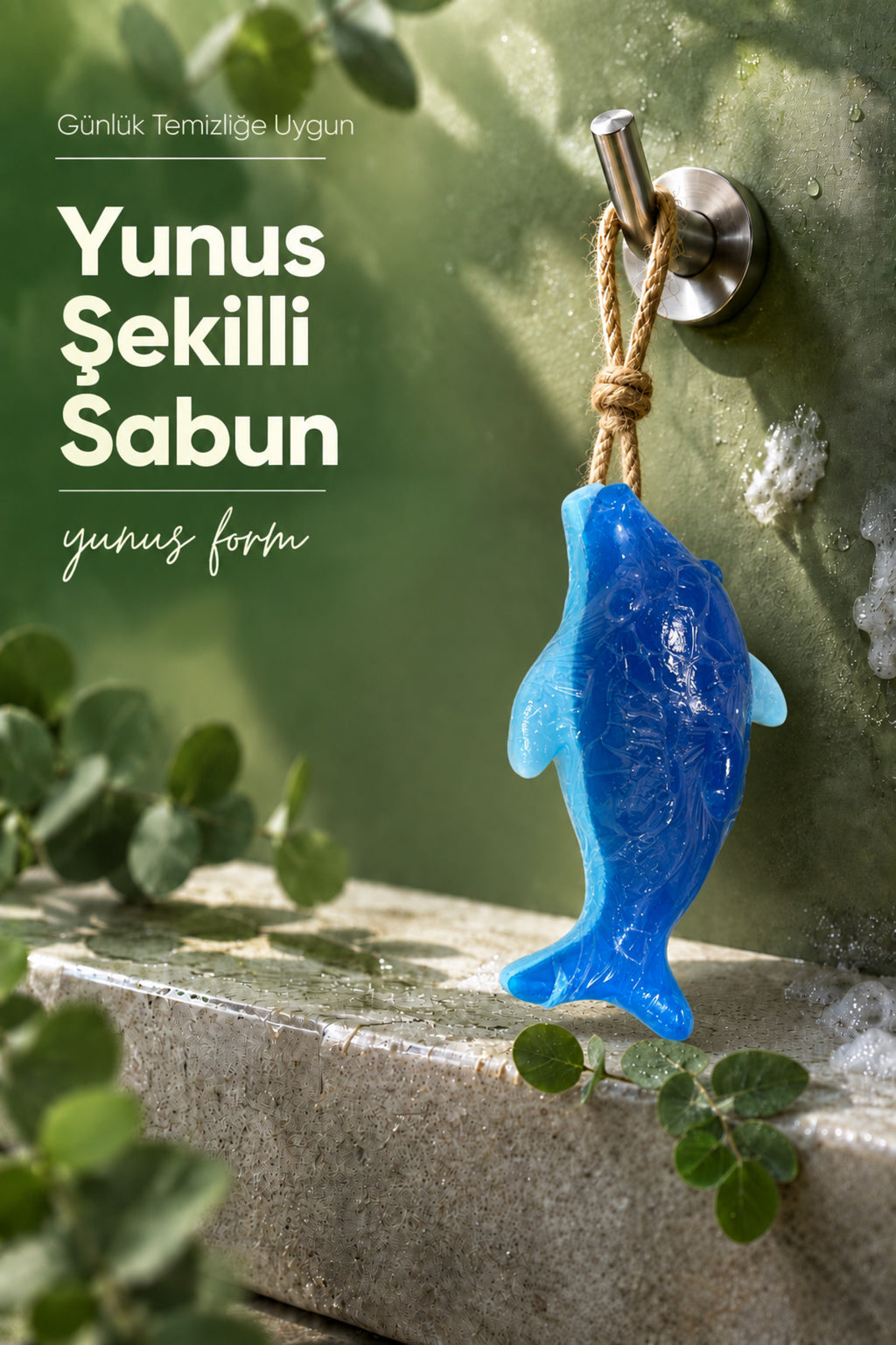 Mavi Yunus Balığı Şekilli Katı Sabun 13x7 cm Asılabilir Dekoratif Banyo El Sabunu