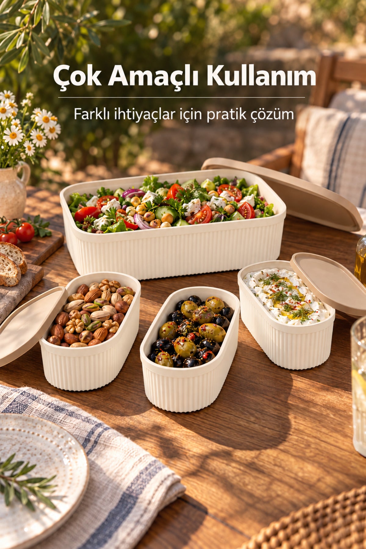 4'lü 3x1100 ml 1x5500 ml Saklama Kabı Seti Mutfak ve Buzdolabı Düzenleyici