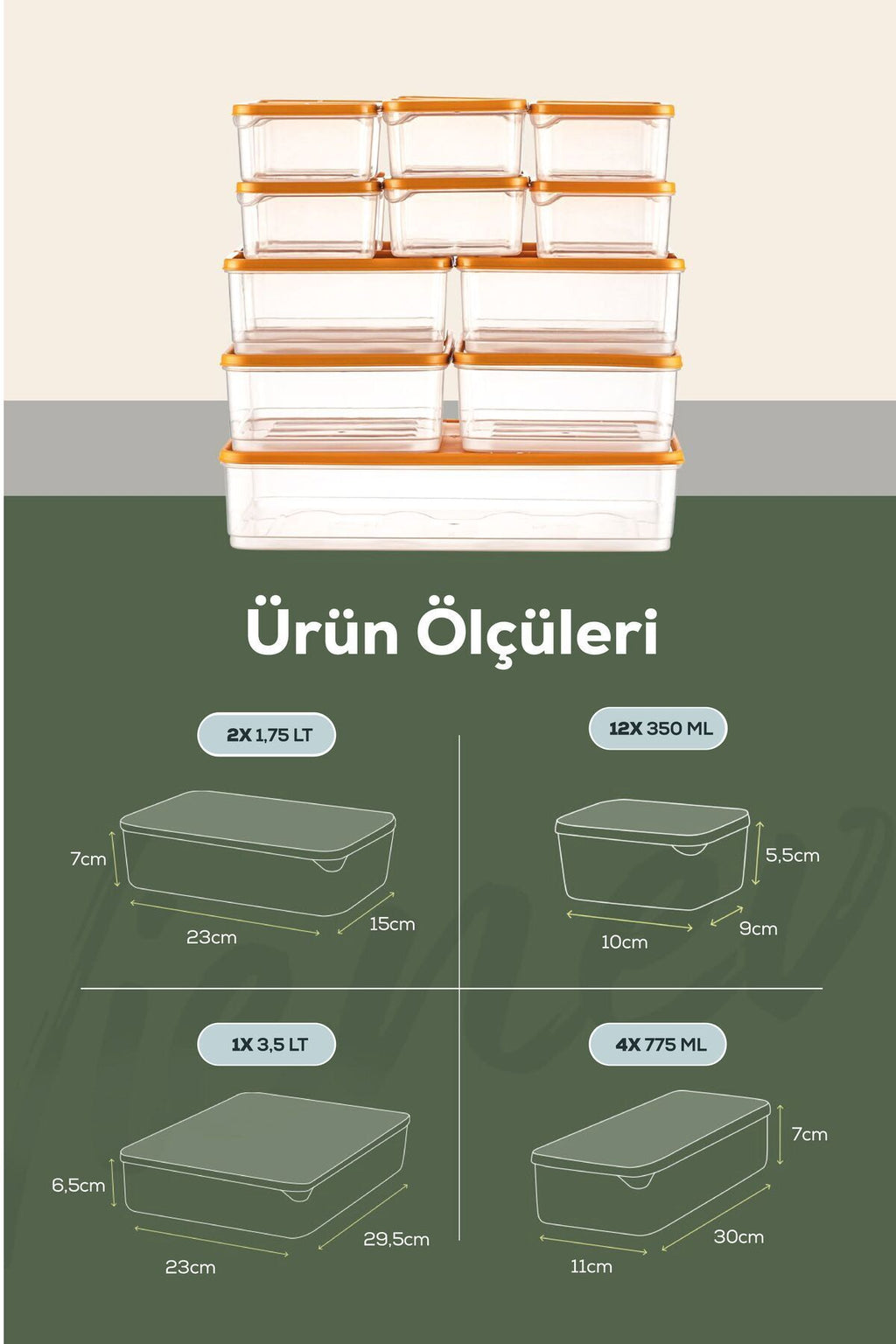 19'lu Buzdolabı Düzenleyici Organizer Mikrodalgaya Uygun Difriz Saklama Kabı Turuncu