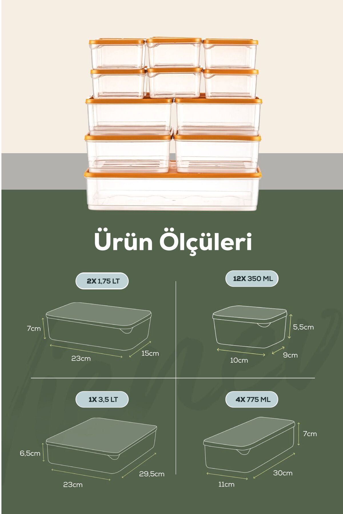 19'lu Buzdolabı Düzenleyici Organizer Mikrodalgaya Uygun Difriz Saklama Kabı Turuncu