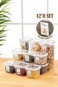 Renkli Etiketli 12li Set Peggy Kare Erzak Saklama Kabı 9x(0,55 Litre) - 3x(1,75 Litre) Beyaz