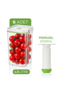 7'li Vakumlu Saklama Kabı Seti | 6x 1,3 Litre Kap + Manuel Pompa