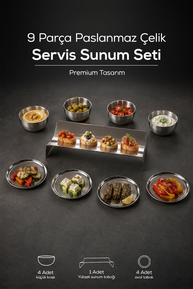 Paslanmaz Çelik Kahvaltılık ve Sunum Seti · 9 Parça