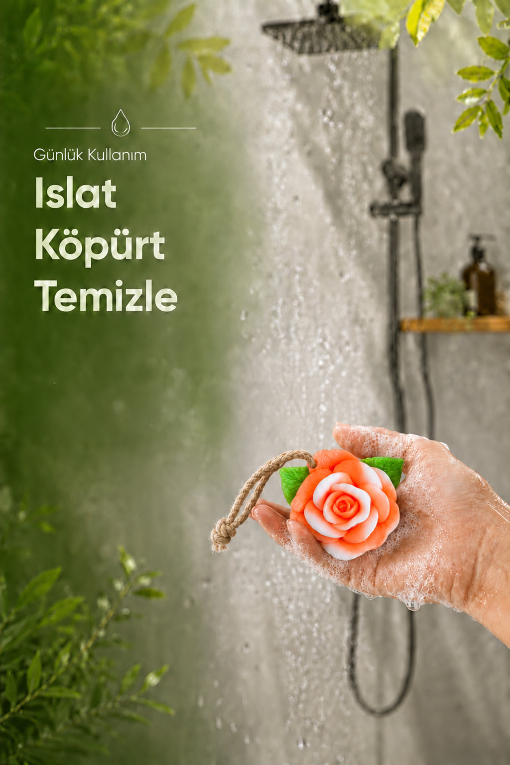 Turuncu Gül Şekilli Katı Sabun 10x11 cm Asılabilir Dekoratif Banyo El Sabunu