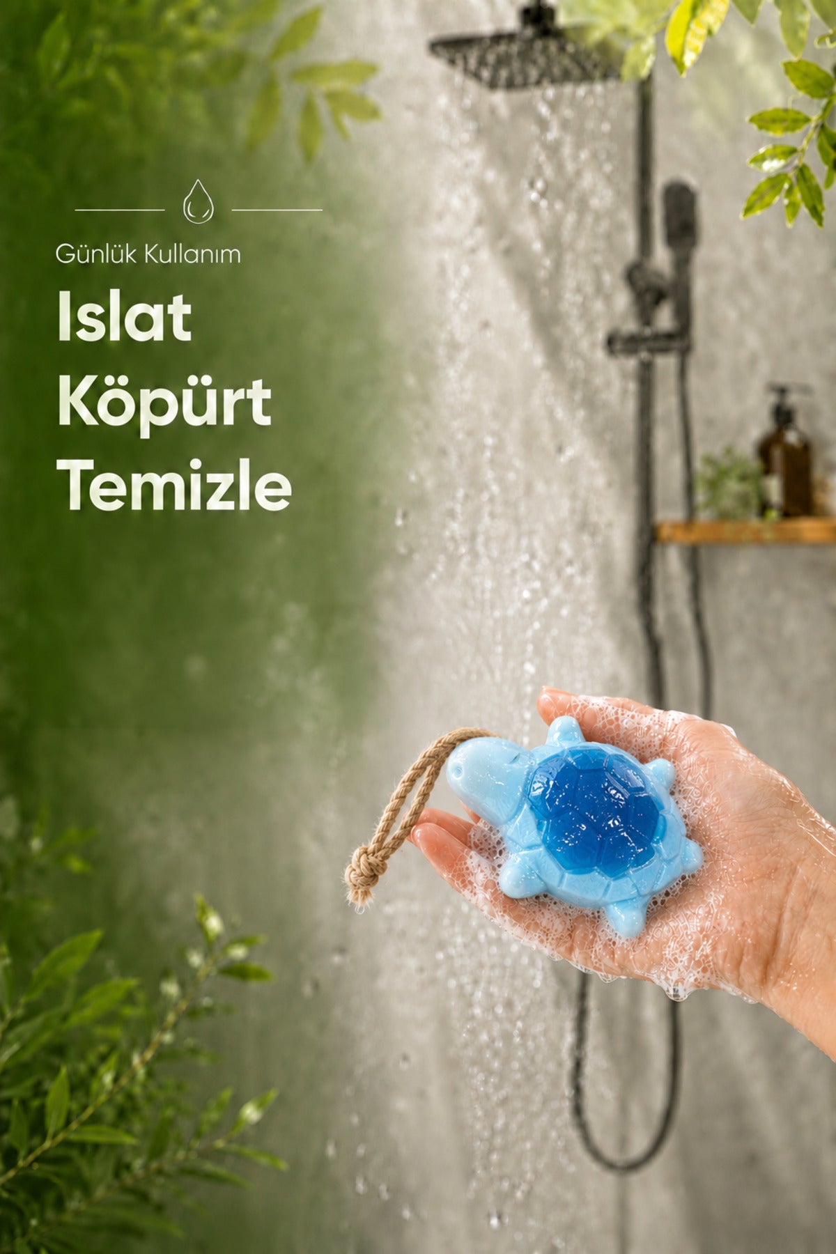 Mavi Kaplumbağa Şekilli Katı Sabun 8x11 cm Asılabilir Dekoratif Banyo El Sabunu