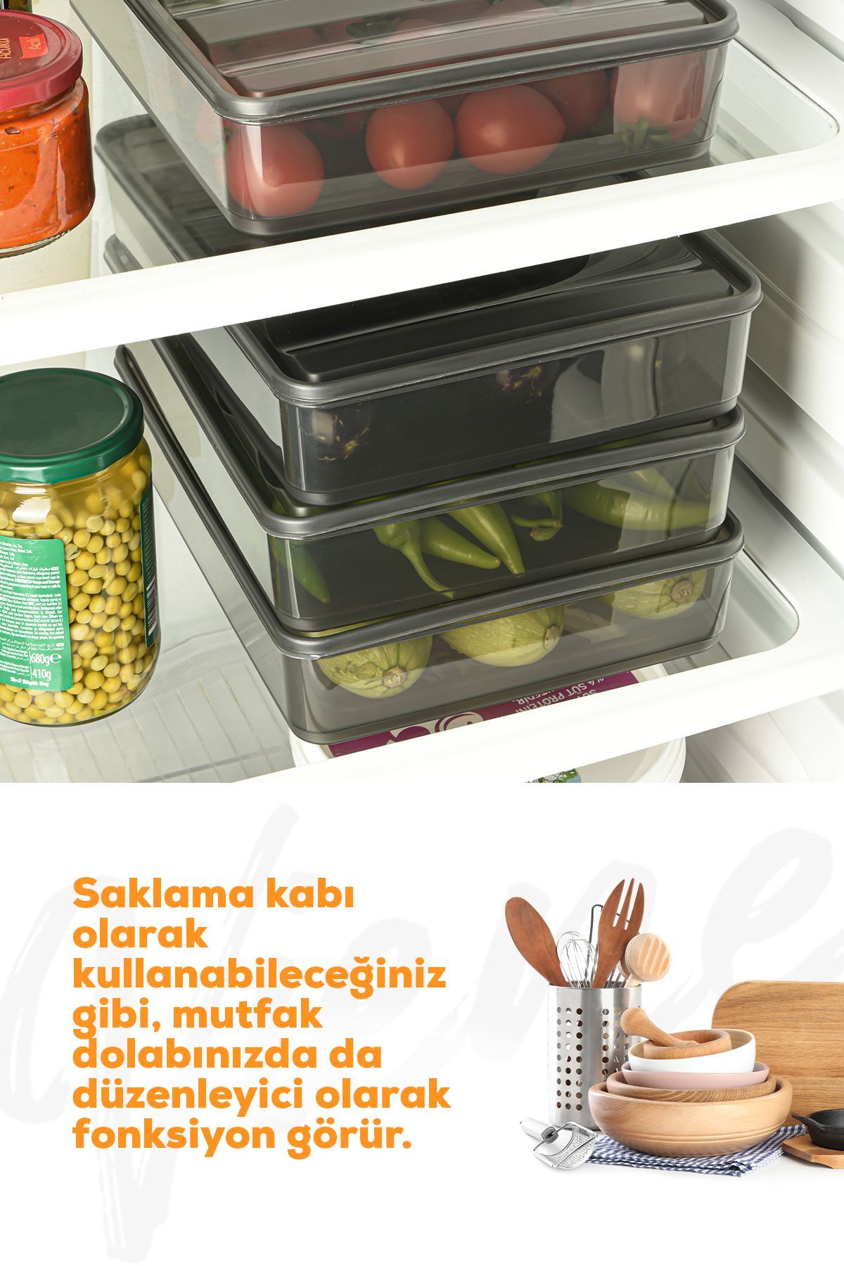 4lü Bella Buzdolabı Düzenleyici Saklama Kabı Büyük Boy