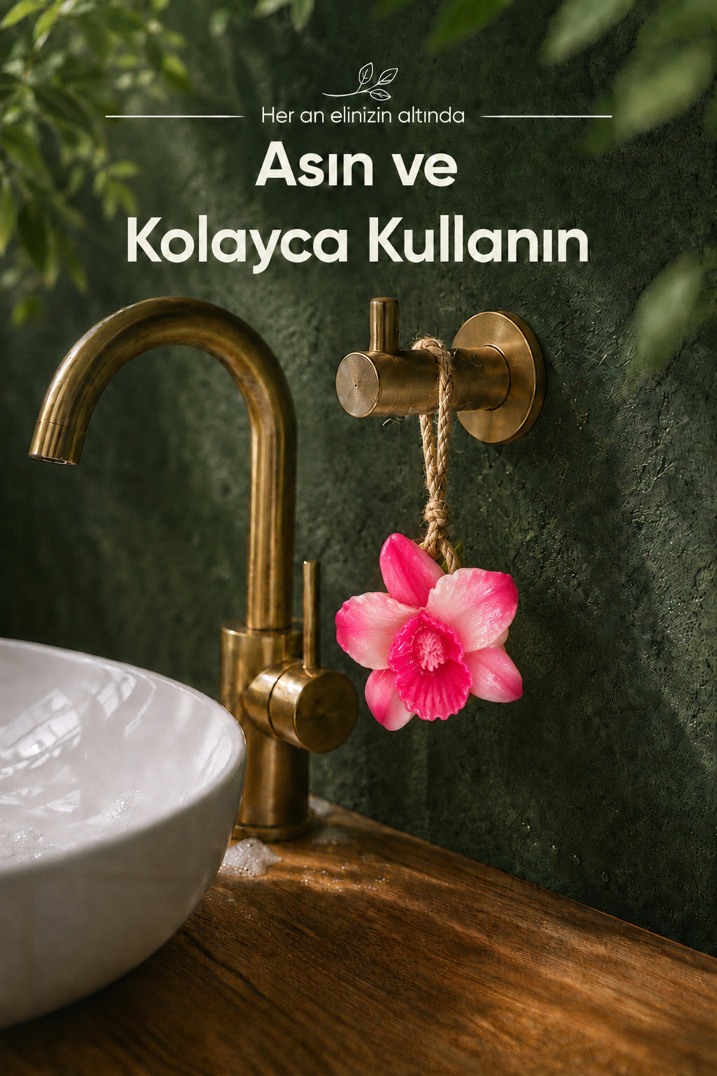Pembe Orkide Şekilli Katı Sabun 10,5x10 cm Asılabilir Dekoratif Banyo El Sabunu