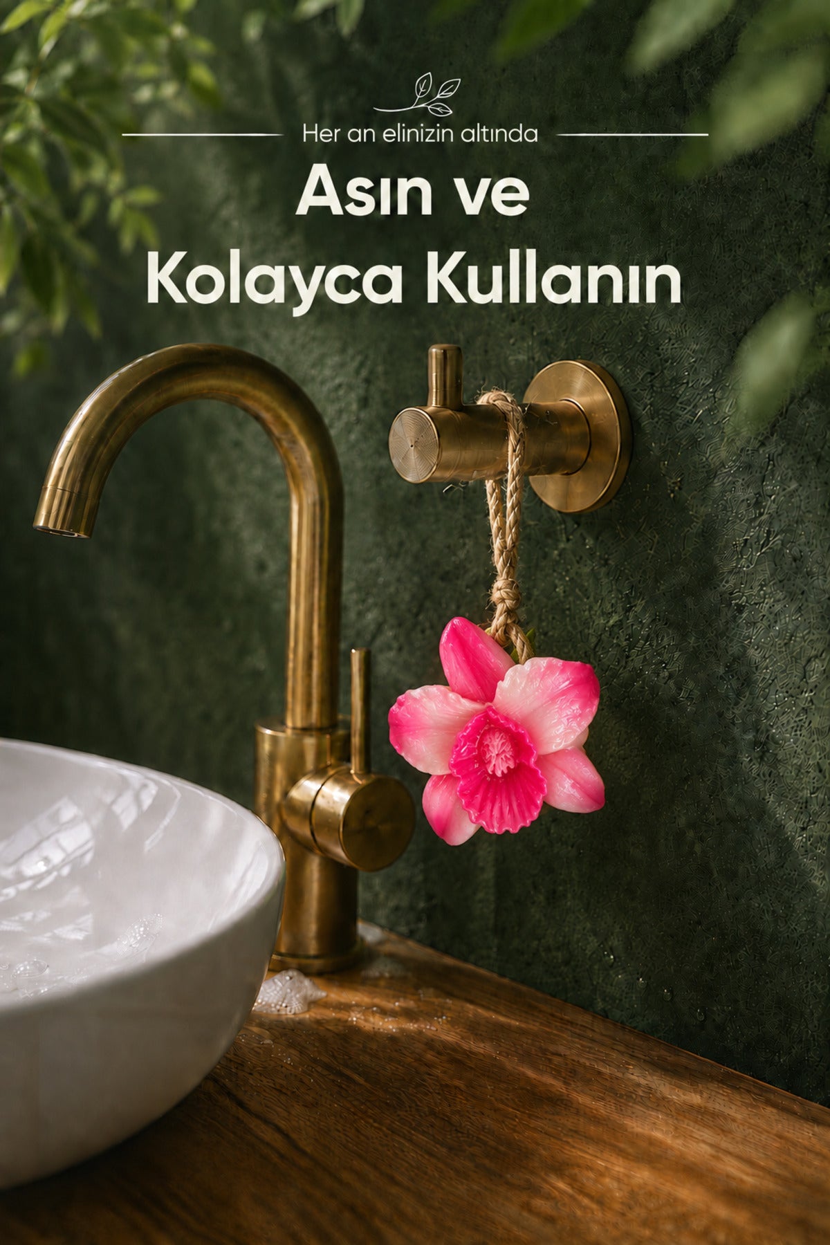 Pembe Orkide Şekilli Katı Sabun 10,5x10 cm Asılabilir Dekoratif Banyo El Sabunu