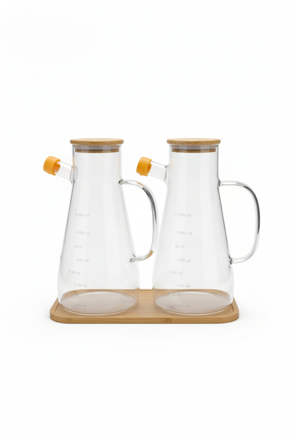2'li Ahşap Standlı ve Kapaklı Cam Yağdanlık 900 ml