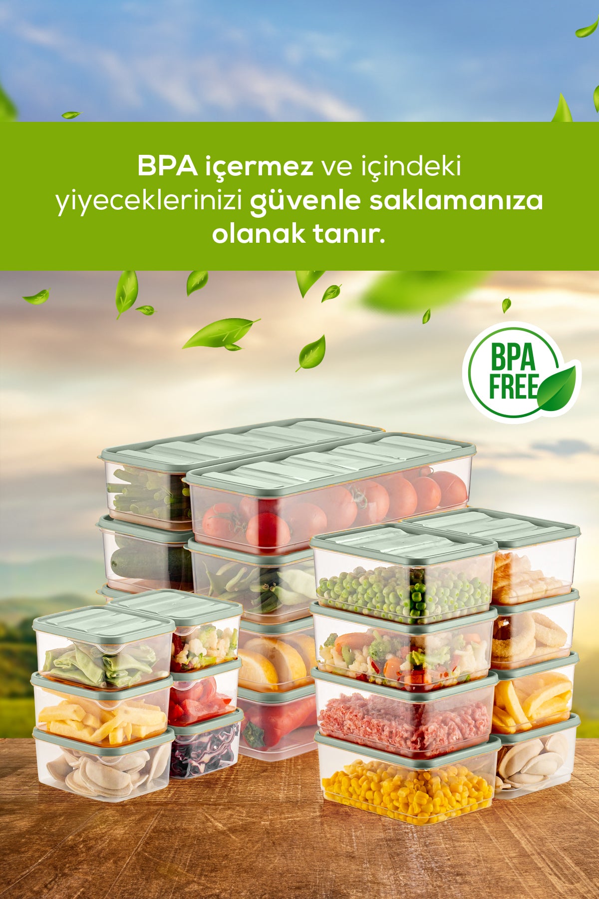 20'li Buzdolabı Düzenleyici Organizer Mikrodalgaya Uygun Difriz Saklama Kabı Mint