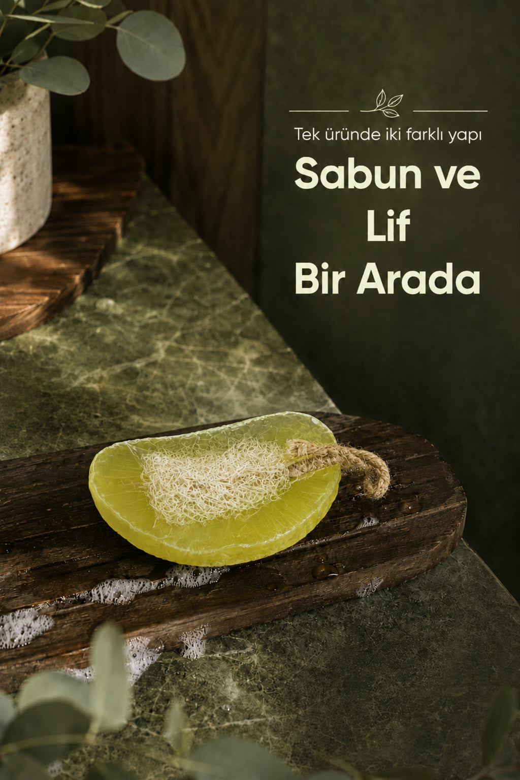 Sarı Pomelo Dilimi Şekilli Lifli Katı Sabun 10x6x4 cm Peeling Etkili Asılabilir Dekoratif Banyo El Sabunu