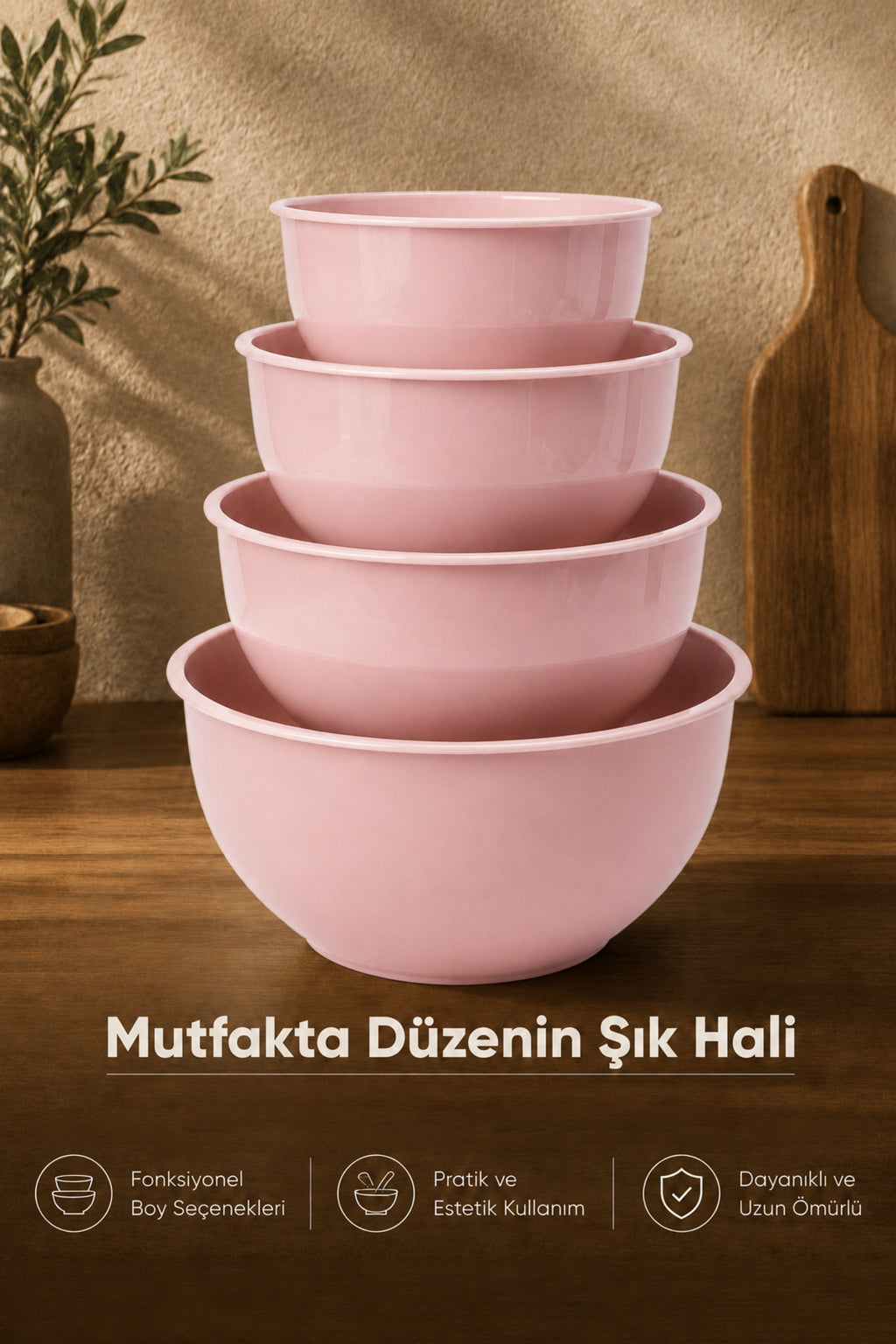 8'li Karıştırma Ve Hazırlama Kabı Seti Pembe - 1L 1.5L 2.3L 3.3L