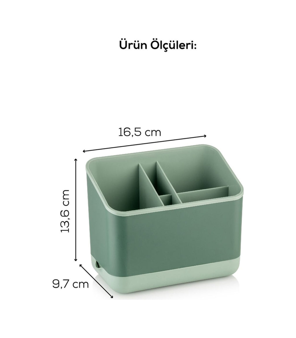 2 Adet Tezgah Üstü Kaşık Düzenleyici 5 Bölmeli Organizer Kaşıklık Yeşil