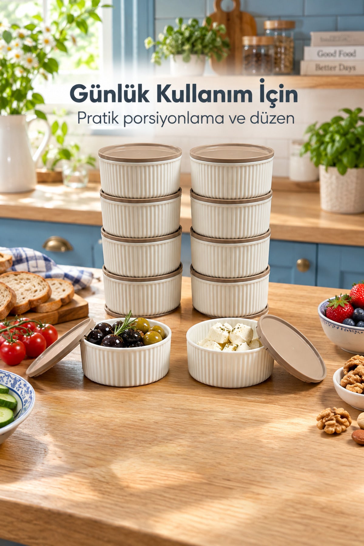 10'lu 325 ml Yuvarlak Saklama Kabı Seti Mutfak ve Buzdolabı Düzenleyici