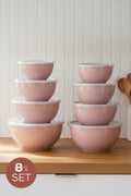 8'li Yuvarlak Kase Seti Pembe | 1l, 1.5l, 2.3l, 3.3l | Kapaklı Çok Amaçlı Mutfak Saklama Kabı