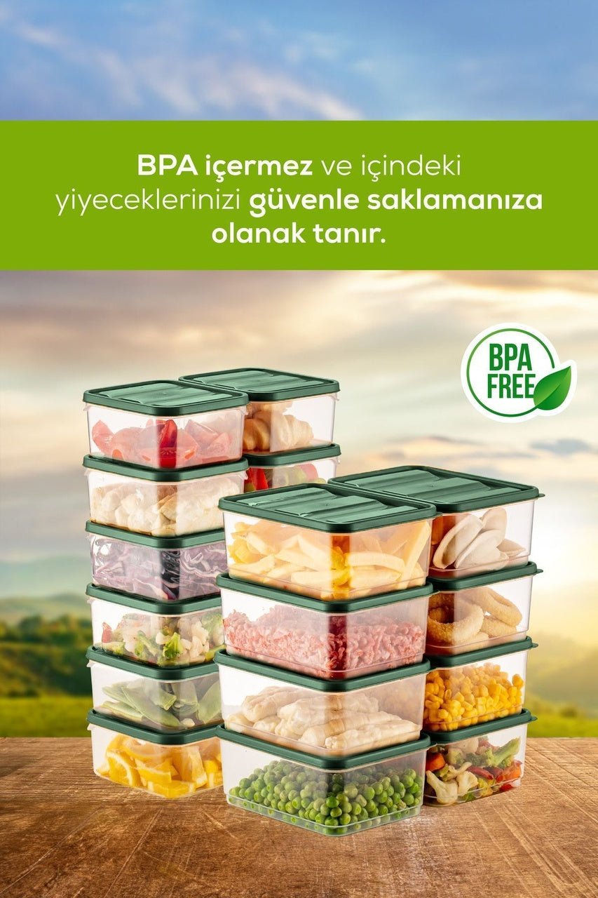 20'li Buzdolabı Düzenleyici Organizer Mikrodalgaya Uygun Difriz Saklama Kabı Yeşil