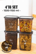 Renkli Etiketli 4lü Peggy Dikdörtgen Saklama Kabı Seti 2x(1500-1150 Ml) Antrasit