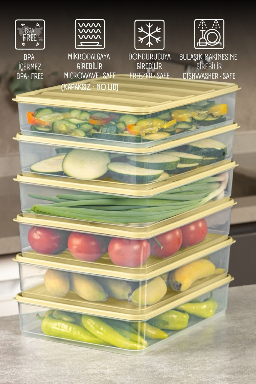 6'lı 3,5 Litre Buzdolabı Dondurucu Organizer Mikrodalga ve Difrize Uygun Saklama Kabı Gri