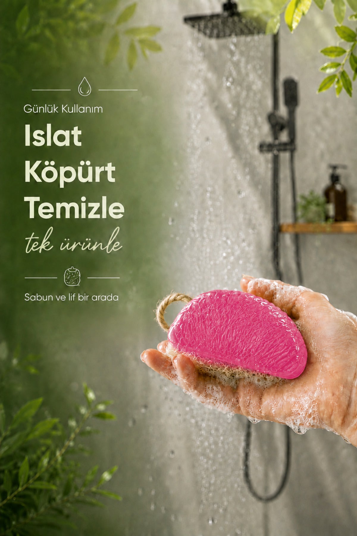 Pembe Pomelo Dilimi Şekilli Lifli Katı Sabun 10x6x4 cm Peeling Etkili Asılabilir Dekoratif Banyo El Sabunu