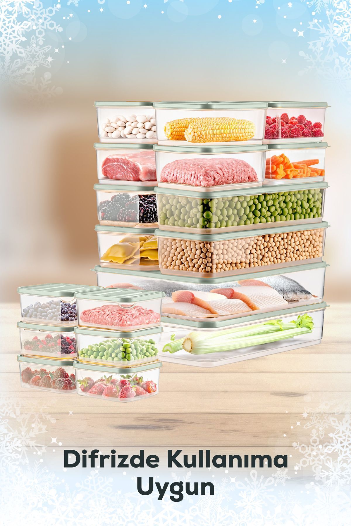 20'li Buzdolabı Düzenleyici Organizer Mikrodalgaya Uygun Difriz Saklama Kabı Mint