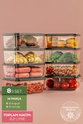 8'li 775 ml Buzdolabı Düzenleyici Organizer Mikrodalgaya Uygun Difriz Saklama Kabı Gri