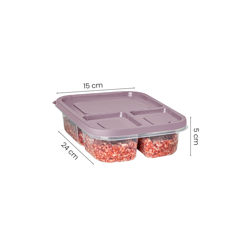 6'lı 3 Bölmeli Dikdörtgen Saklama Kabı 1,15 Litre Pembe