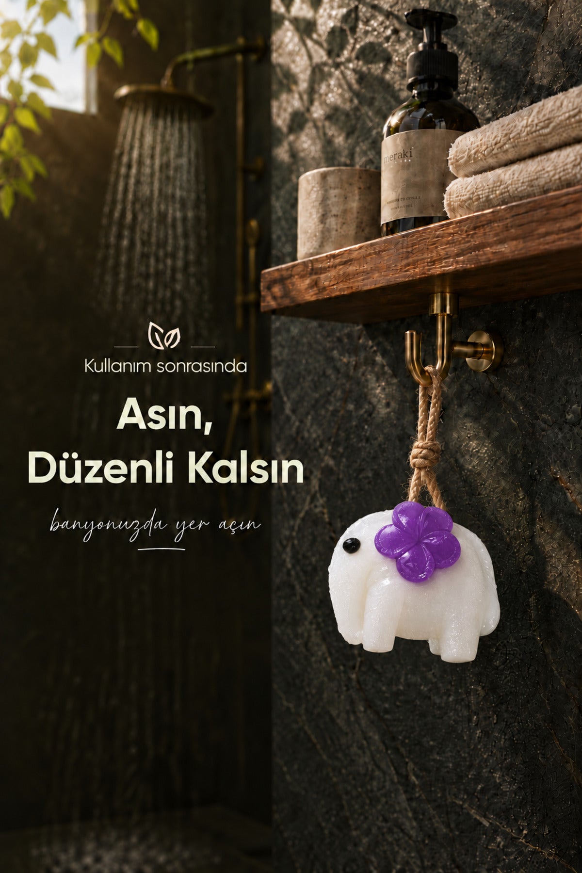 Mor Çiçekli Fil Şekilli Katı Sabun 8x10 cm Asılabilir Dekoratif Banyo El Sabunu
