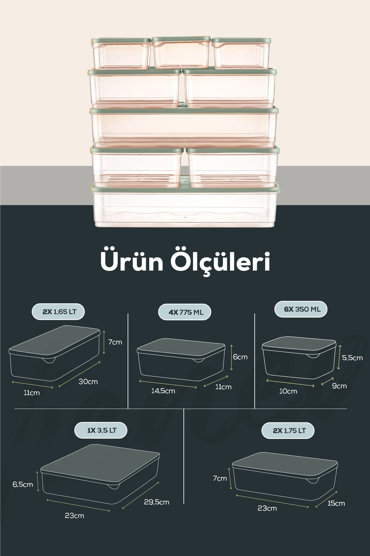 15'li Buzdolabı Düzenleyici Organizer Mikrodalgaya Uygun Difriz Saklama Kabı Mint