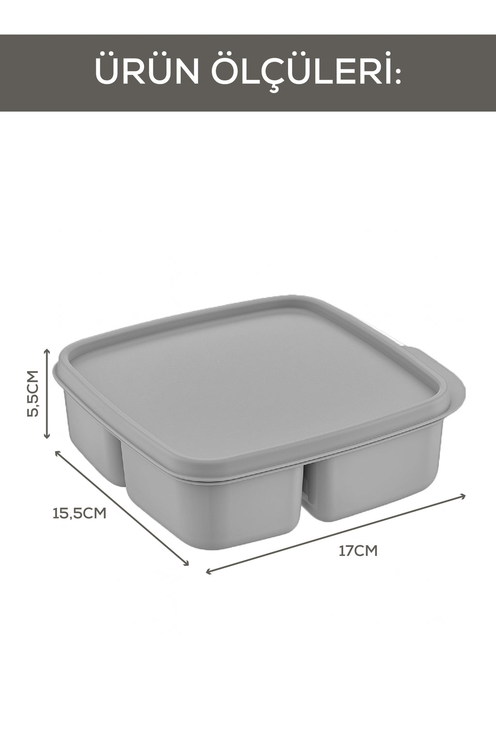 3'lü Set Bölmeli Kare Saklama Kabı Açık Gri