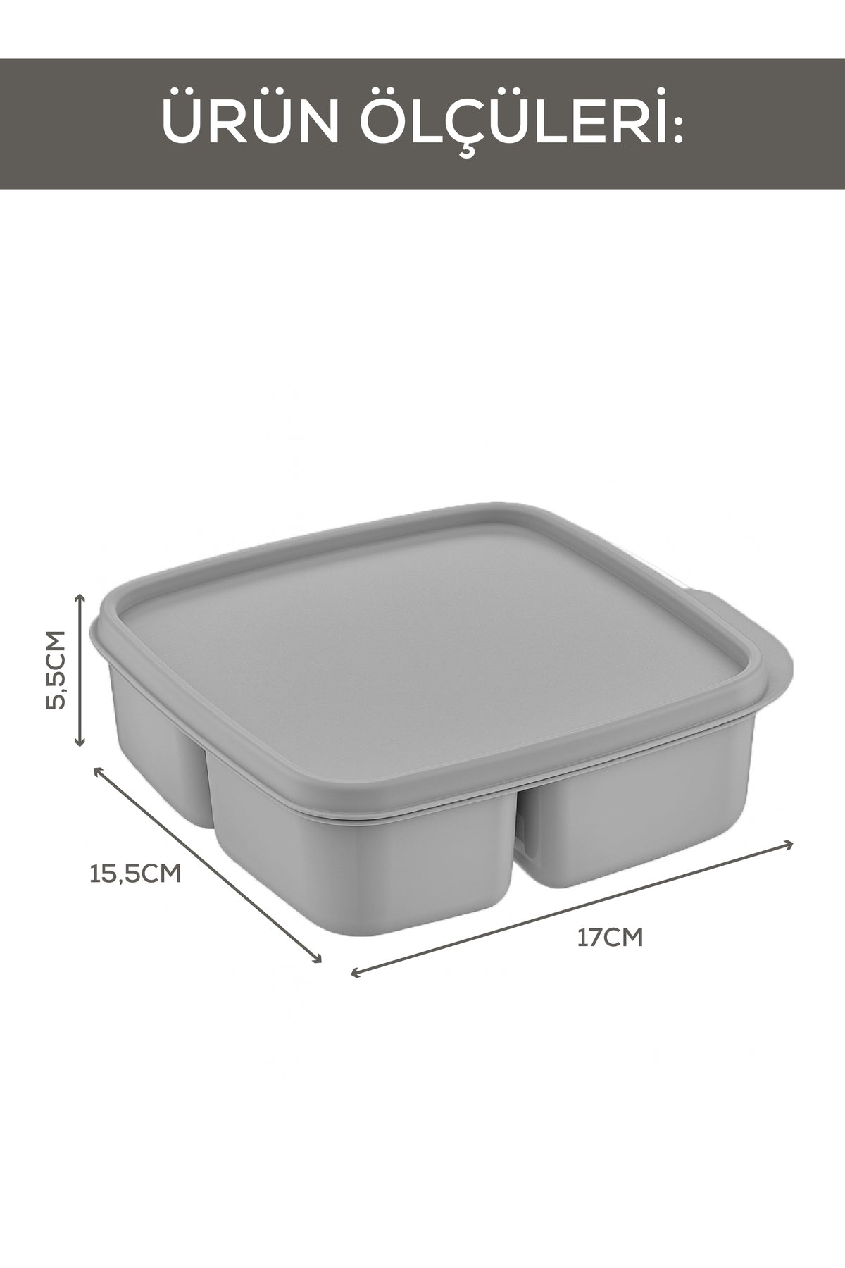 3'lü Set Bölmeli Kare Saklama Kabı Açık Gri