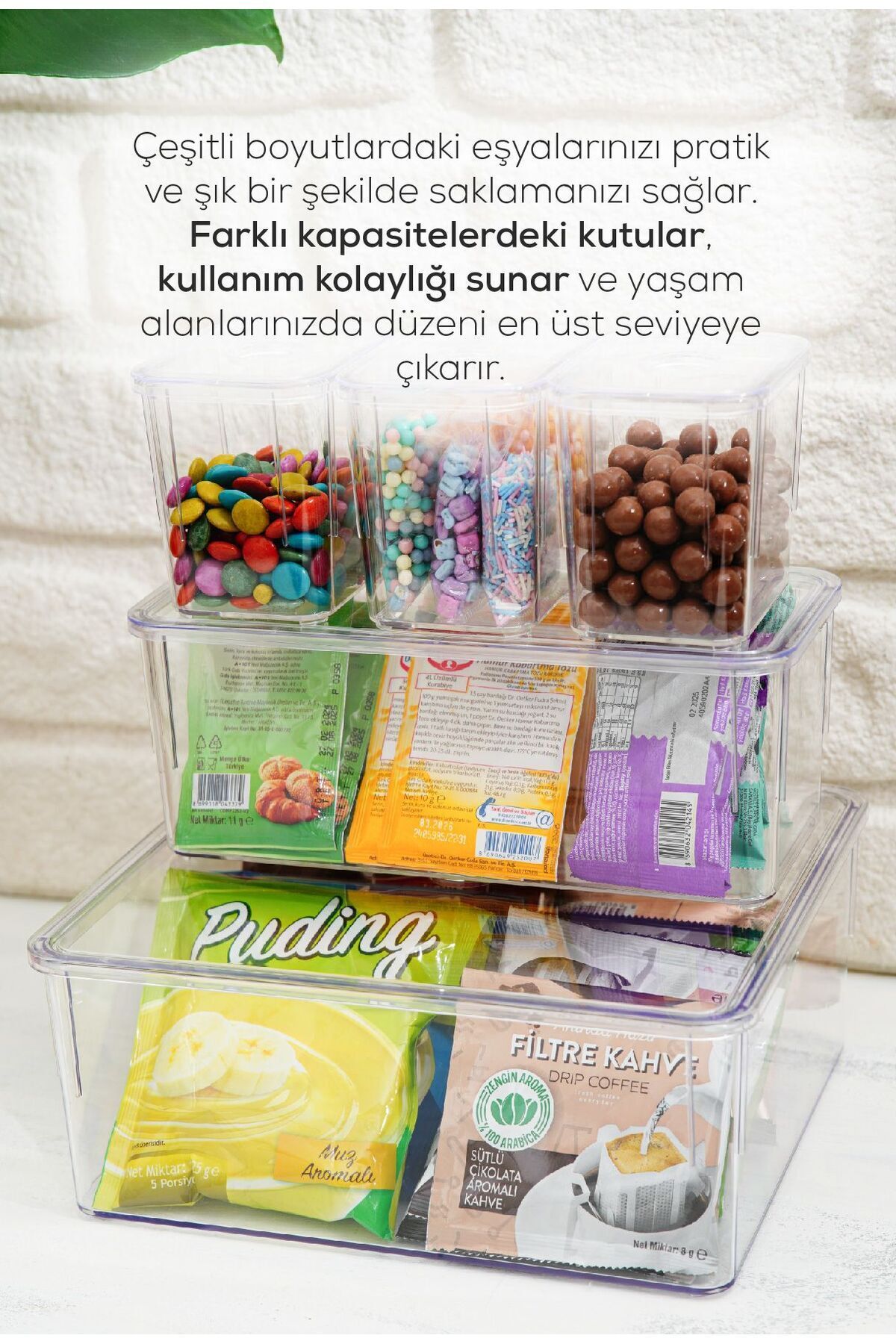 5'li Kapaklı Saklama Kabı Seti Çerezlik Atıştırmalık Kutusu Şeffaf