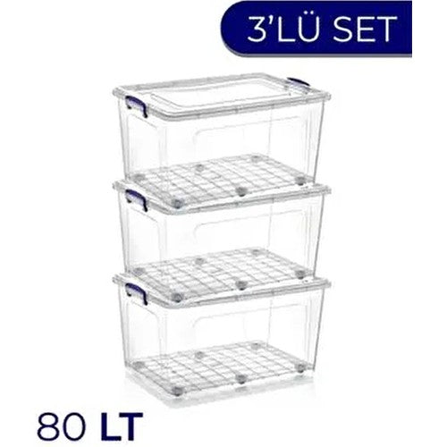 3lü 80 Lt Clear Box Saklama Kutusu