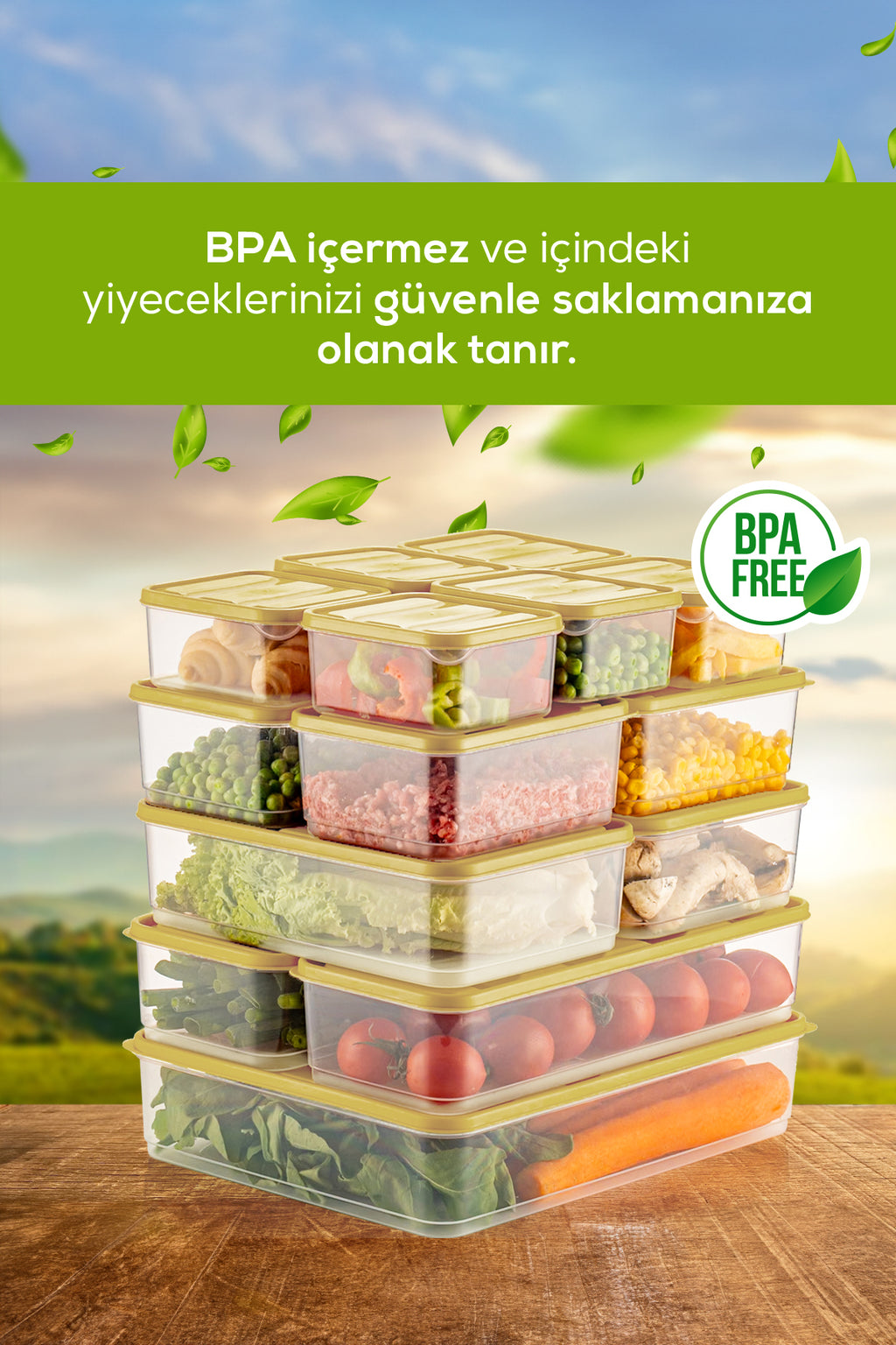 15'li Buzdolabı Düzenleyici Organizer Mikrodalgaya Uygun Difriz Saklama Kabı Sarı
