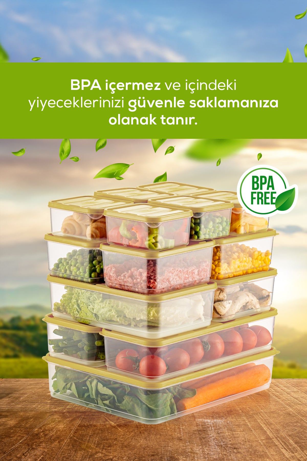 15'li Buzdolabı Düzenleyici Organizer Mikrodalgaya Uygun Difriz Saklama Kabı Sarı