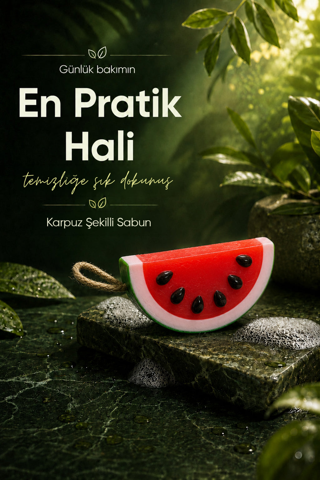 Karpuz Dilimi Şekilli Katı Sabun 10,2x6x2 cm Asılabilir Dekoratif Banyo El Sabunu