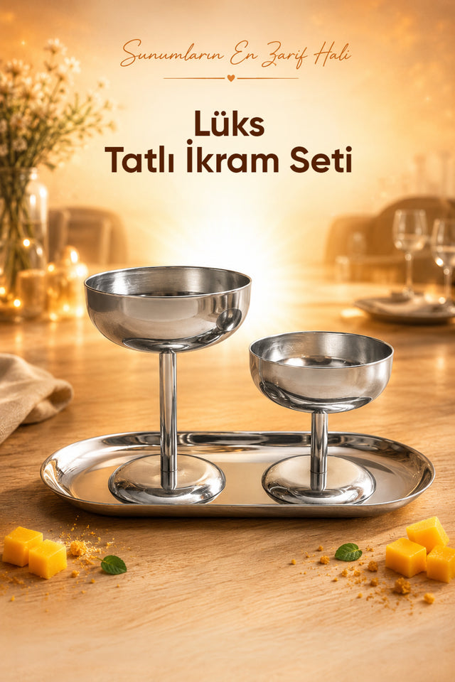 Gümüş Metal Dondurmalık Seti Kısa ve Uzun Kaseli · 3'lü