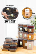 Renkli Etiketli 20li Peggy Dikdörtgen Saklama Kabı Seti 5x(1500-1150-800-400 Ml) Antrasit