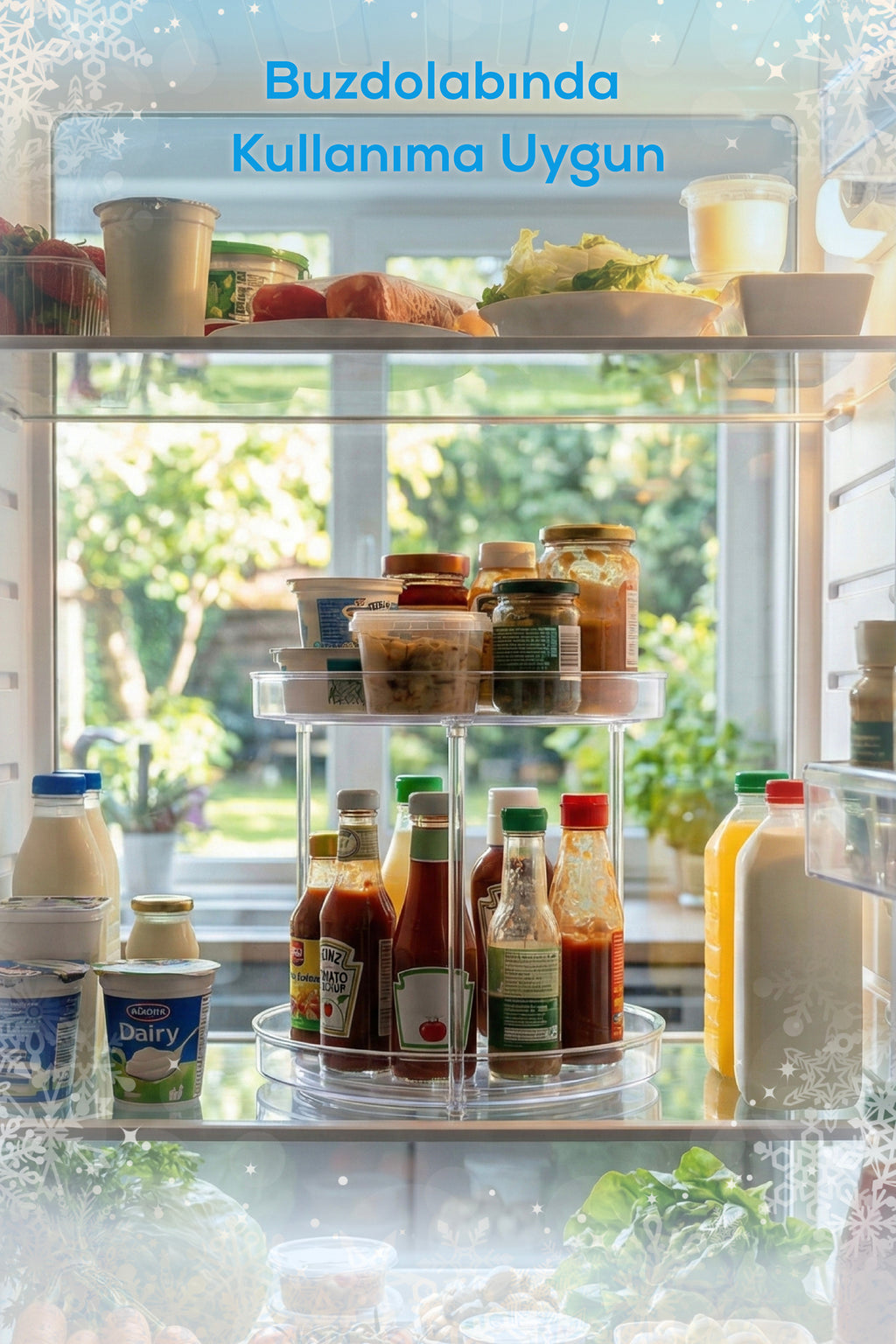 2 Katlı Döner Organizer Banyo Kozmetik Standı | Şeffaf Akrilik Mutfak Baharatlık Düzenleyici