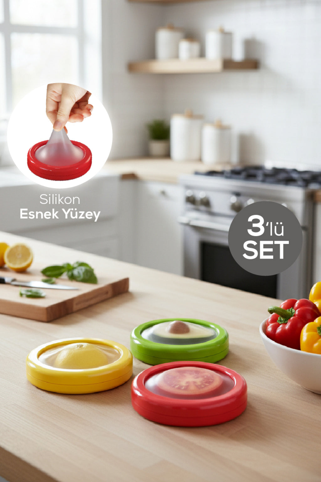3'lü Buzdolabı Için Yarım Meyve Ve Sebze Koruma Kabı - Limon, Soğan, Domates Saklama Kutusu Renkli