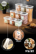 Renkli Etiketli Kare Erzak Saklama Kabı 9lu Set 3x(0,55 Litre, 1,2 Litre, 1,75 Litre) Beyaz