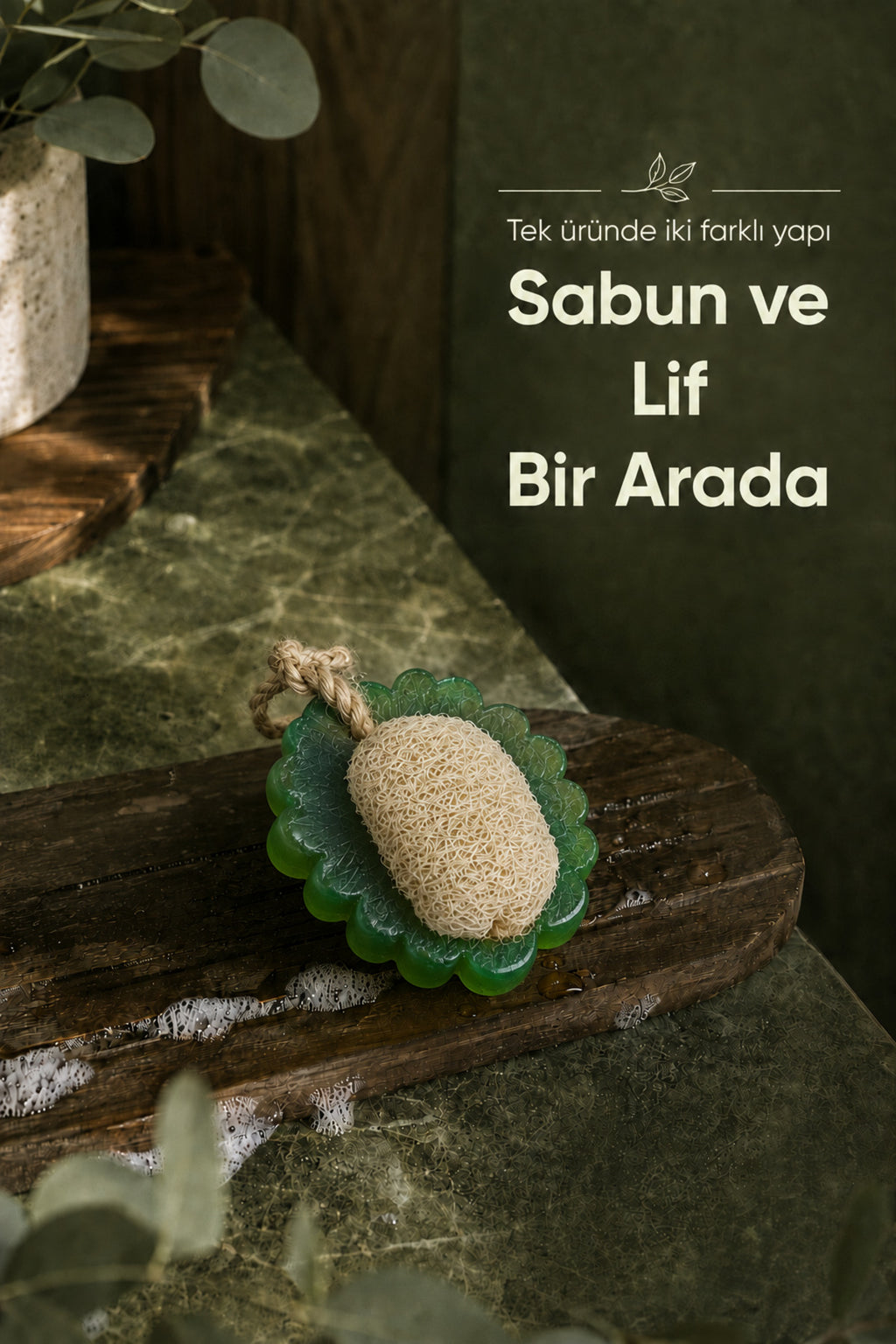 Yeşil Üzüm Şekilli Lifli Katı Sabun 10,5x7x5,2 cm Peeling Etkili Asılabilir Dekoratif Banyo El Sabunu