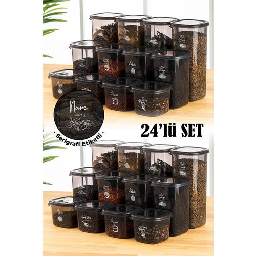 Beyaz Serigrafi Etiketli 24lü Peggy Kare Saklama Kabı 8x(0,55 LİTRE, 1,2 LİTRE, 1,75 LİTRE) Antrasit