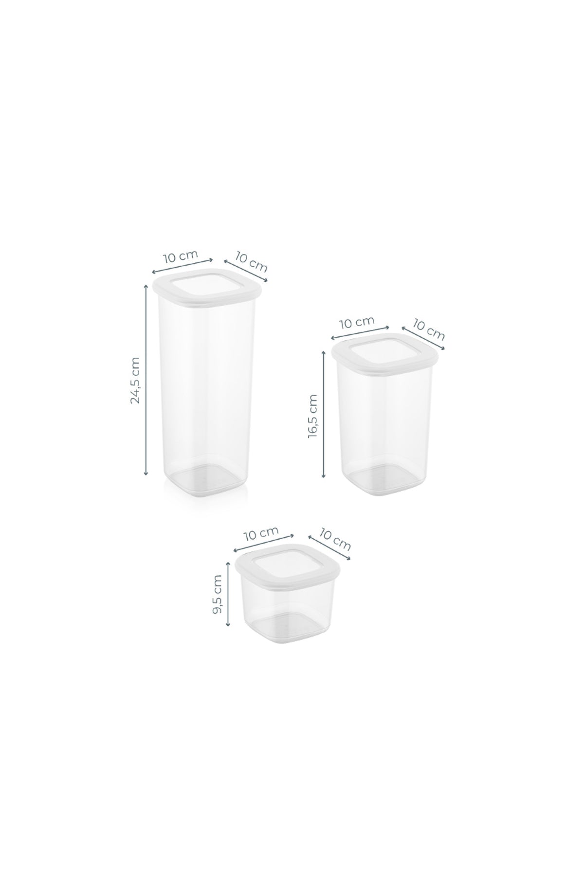 Foly Etiketli Kare Erzak Saklama Kabı 24'lü Set 8x(0,55 LİTRE, 1,2 LİTRE, 1,75 LİTRE) Beyaz