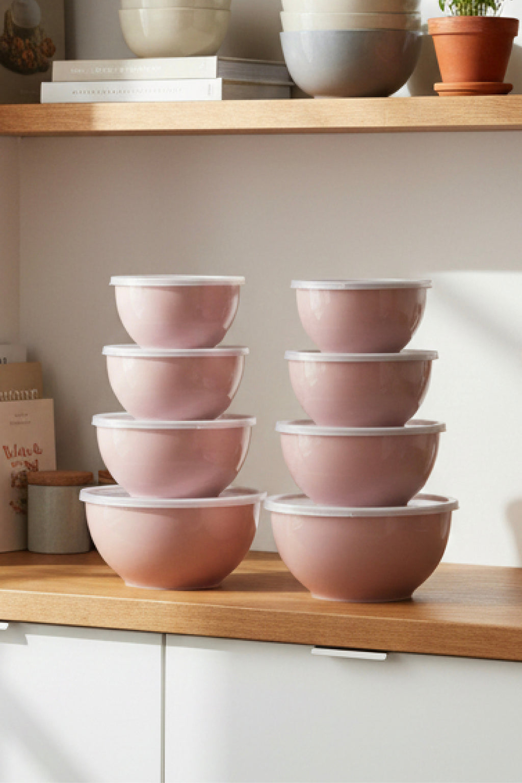8'li Yuvarlak Kase Seti Pembe | 1l, 1.5l, 2.3l, 3.3l | Kapaklı Çok Amaçlı Mutfak Saklama Kabı