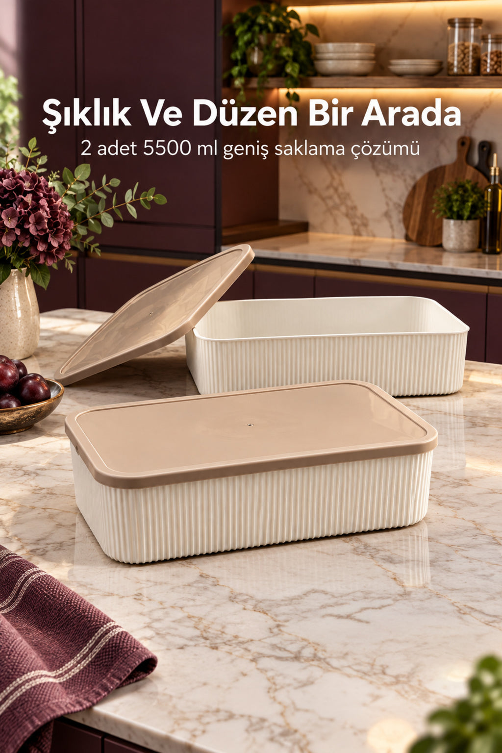 2'li 5500 ml Dikdörtgen Saklama Kabı Seti Mutfak ve Buzdolabı Düzenleyici