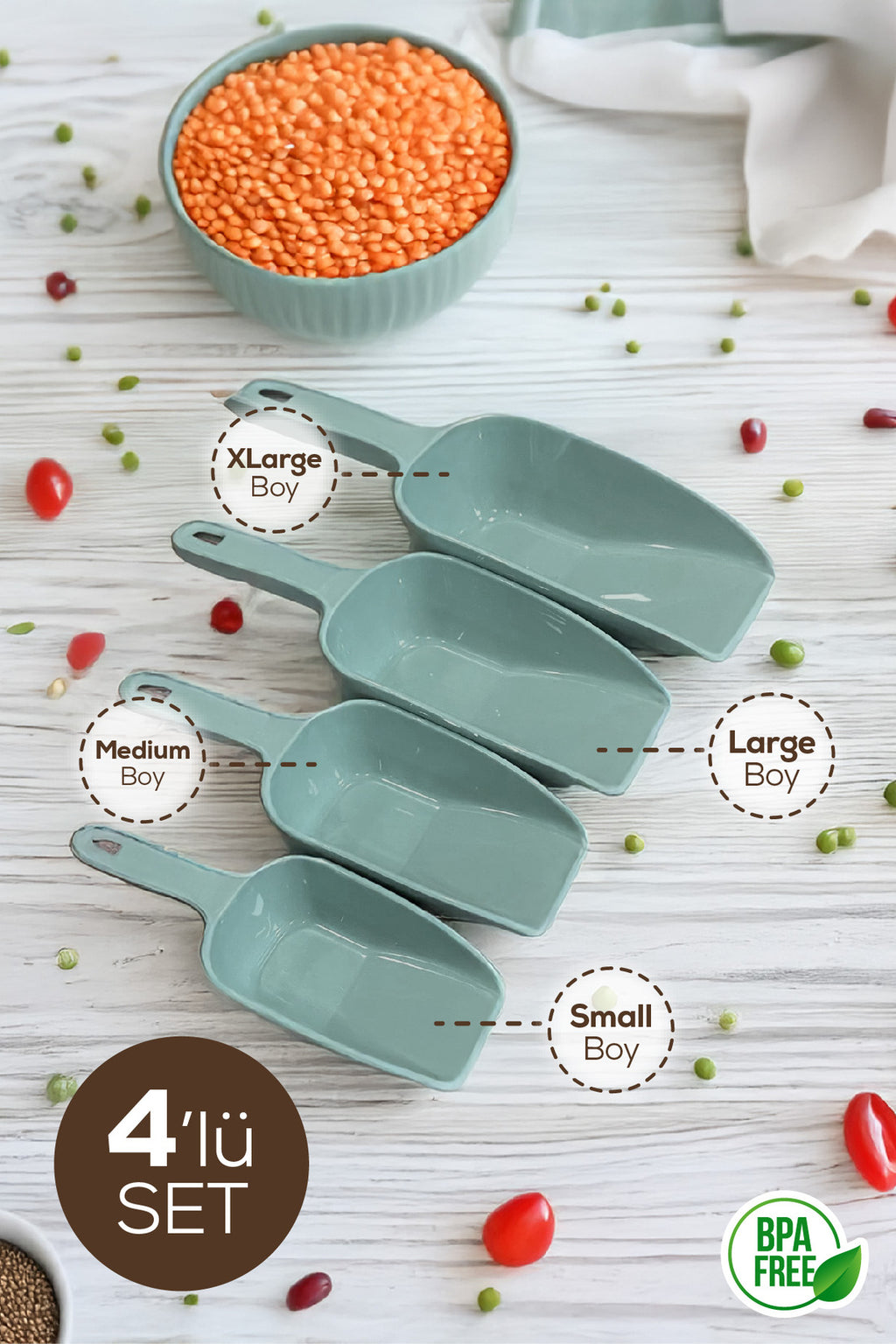 4'lü Set Plastik Erzak Kürek Seti Mint