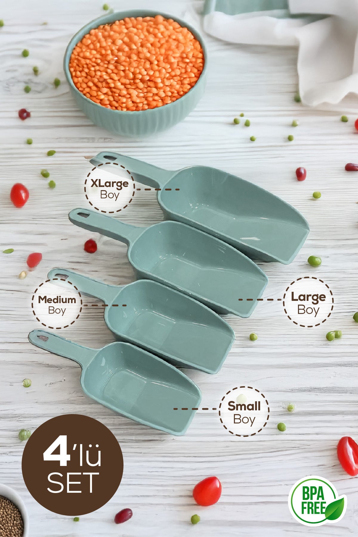 4'lü Set Plastik Erzak Kürek Seti Mint