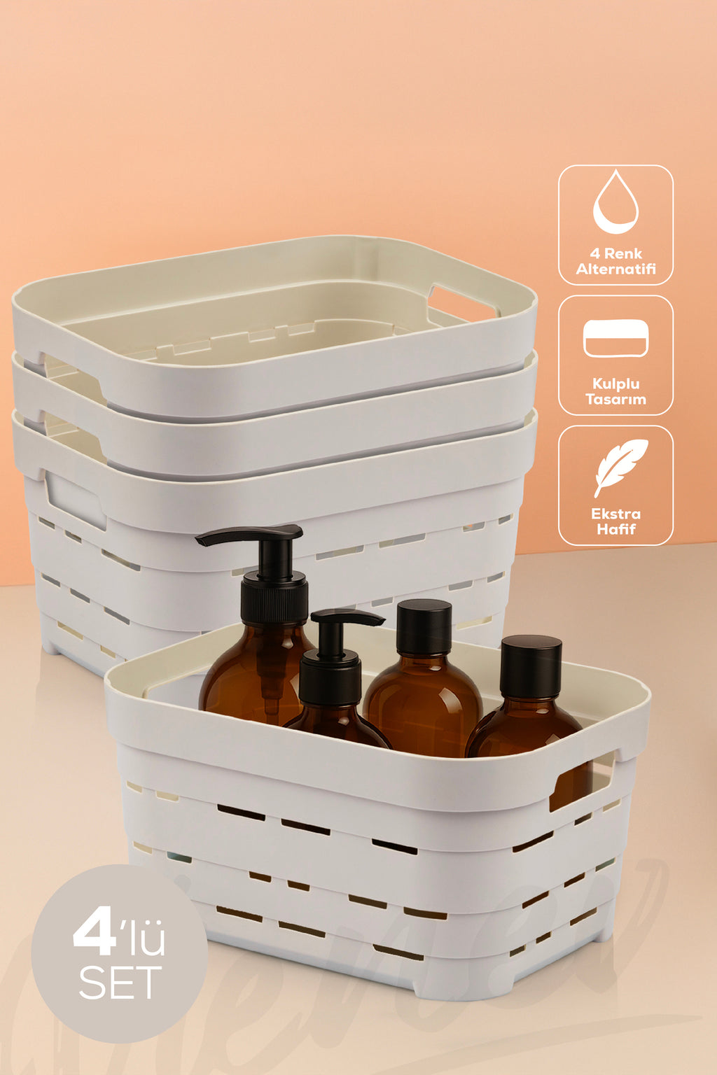 4'lü 3,8 Litre Delikli Saklama Kutusu Bej