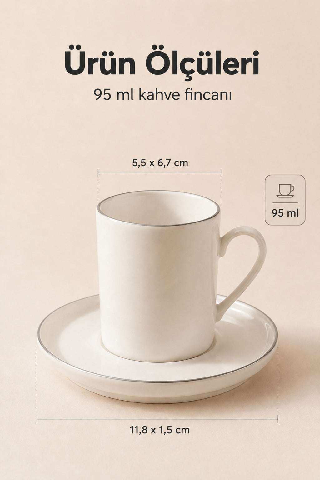 Porselen 6 Kişilik Kahve Fincan Takımı 12 Parça Sade Kahve Seti