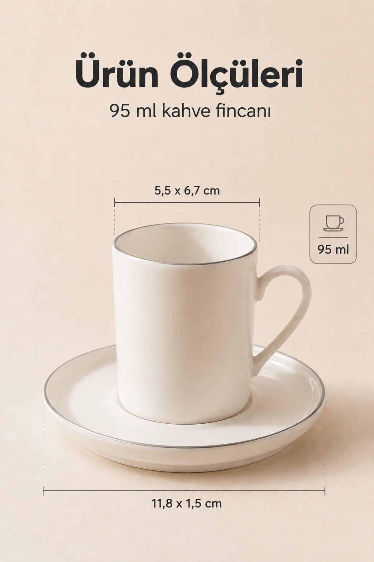 Porselen 6 Kişilik Kahve Fincan Takımı 12 Parça Sade Kahve Seti